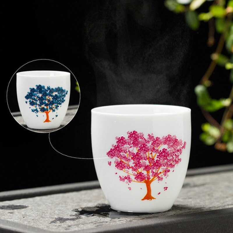 Ceramic Cup Sakura Teacup Cold Temperature Discoloration Color Changing Tea Cup Flower Ceramic Tea Set Tableware