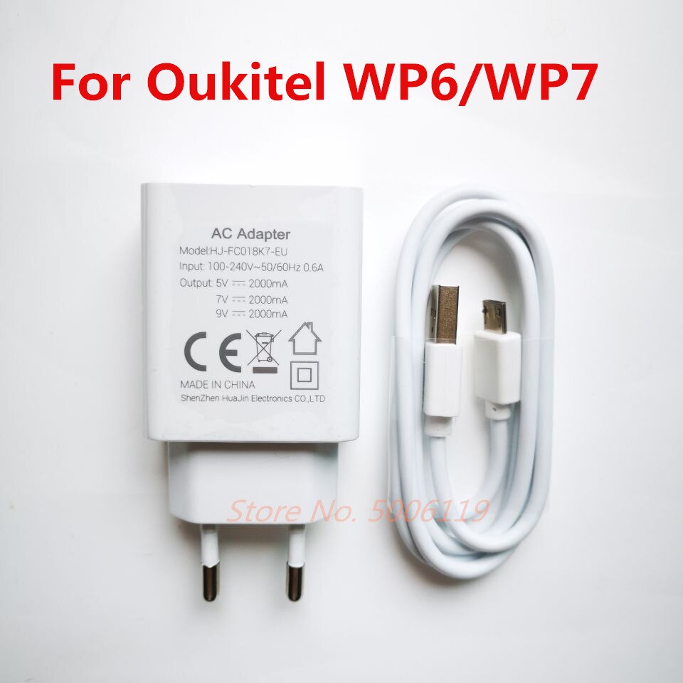 Neues Original OUKITEL WP6 WP7 praktisch EU Ladegerät Reiseadapter Stecker + Mikro Typ-C USB Datenleitungskabel