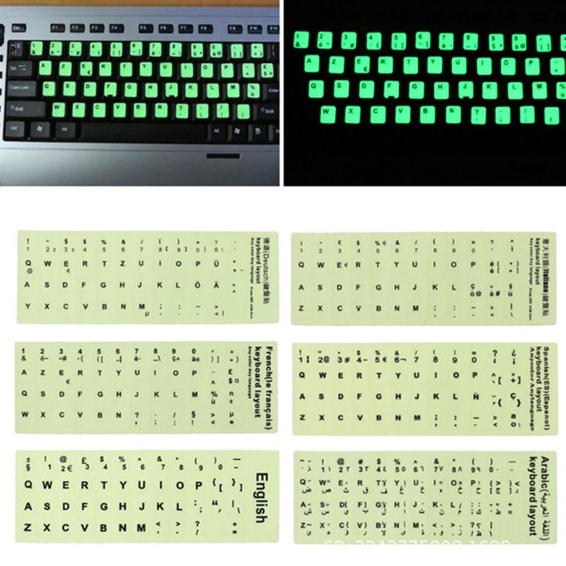 Luminous Keyboard Sticker English Arabic Korean French Keyboard Stickers Protective Film Layout Letters Alphabet for PC