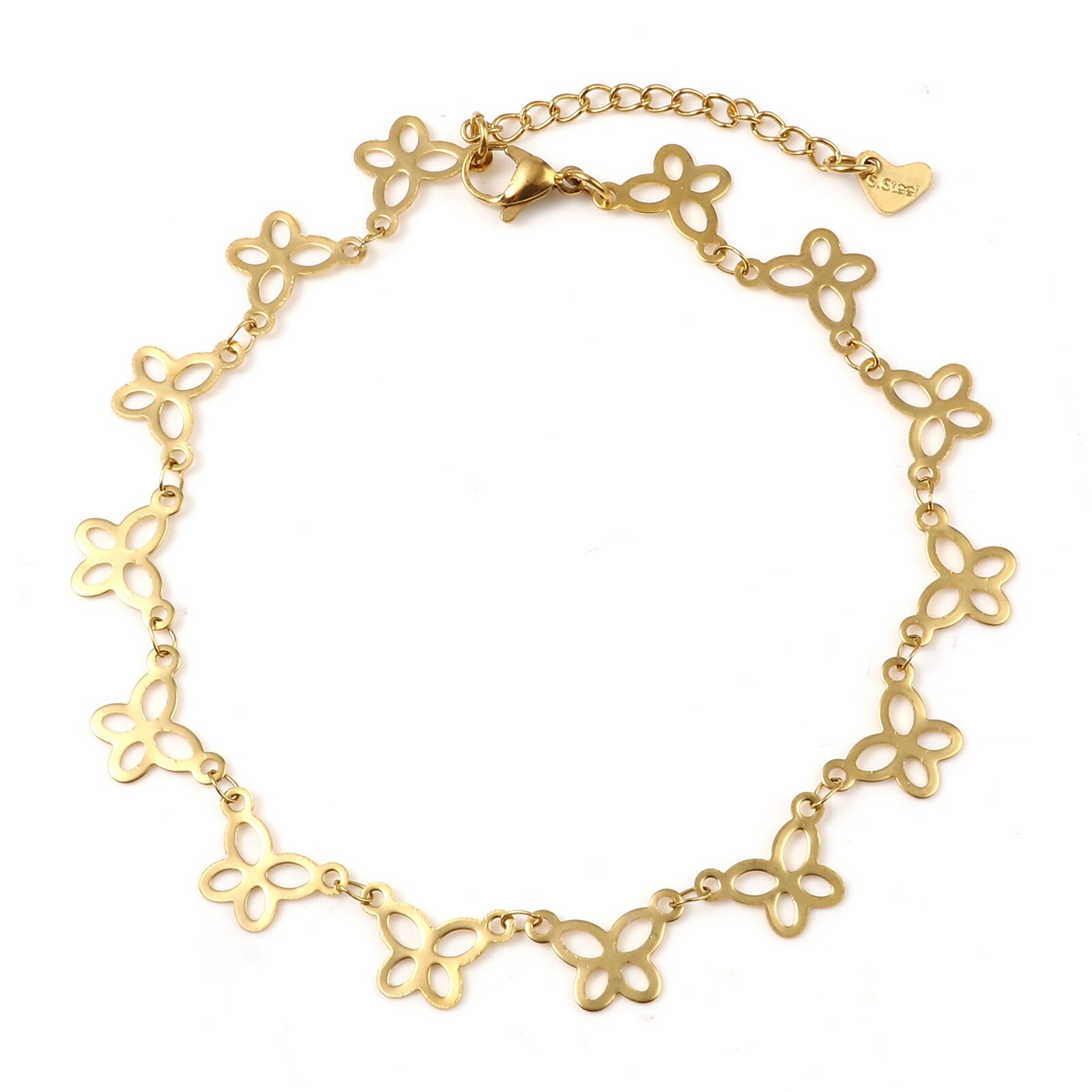 1 Pc Rvs Enkelbandje Vergulde Hart Star Moon Connector Mode Armband Enkelbandje Voet Sieraden Voor Vrouwen 23Cm lange: 06