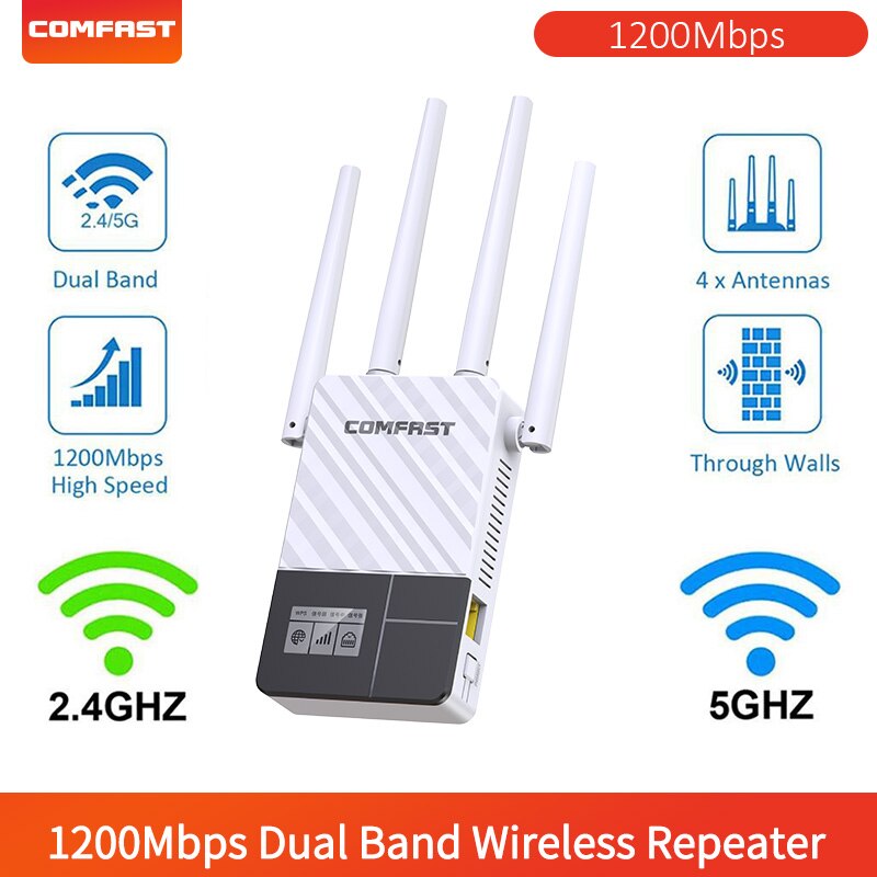 Wifi Repeater 5G Wifi Signaal Versterker 2.4G 1200Mbps 4 Antenne Oled-scherm Draadloze Extender Router Lange Afstand cover Booster