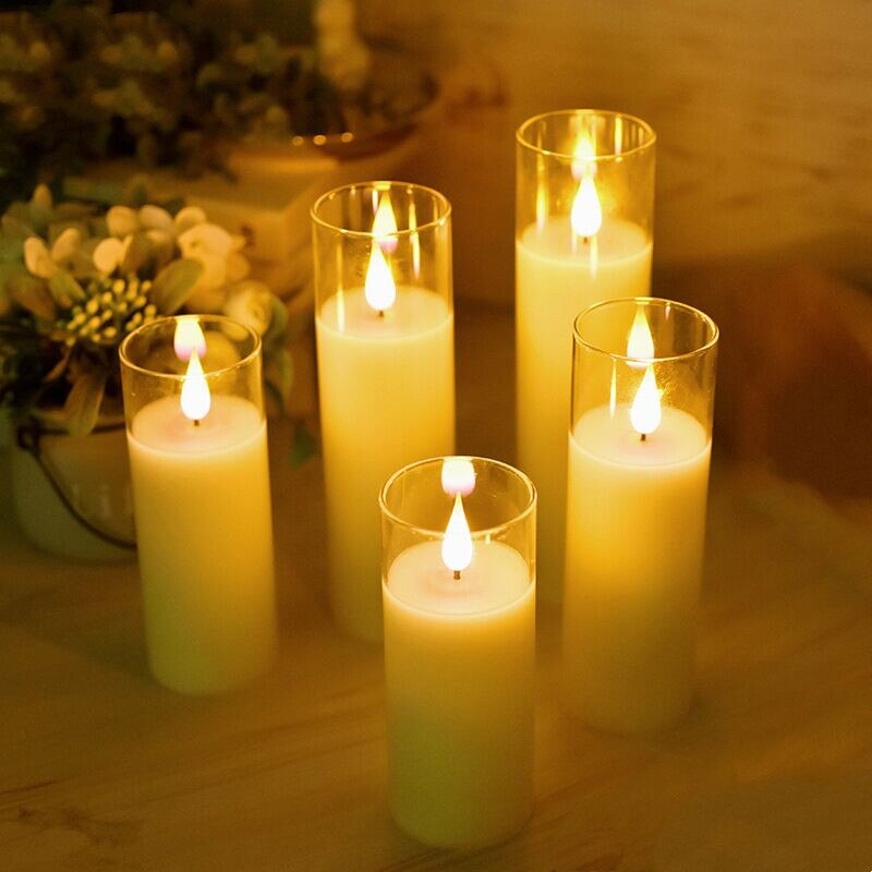 Remote controlled Mini Flameless Glass tube Candles 3D wick LED Light Flickering Battery operated Pillar Candle Home Party Decor