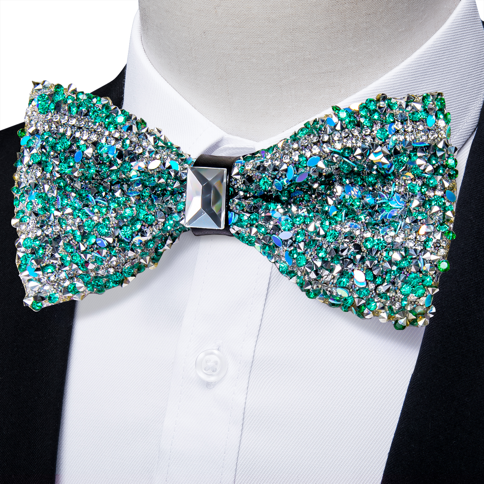 Rhinestone Bow Ties for Men Pre-tied Sequin Bowties Men with Adjustable Length, Jewel Bowknot Wedding Prom Tuxedo Accessories: WHITE
