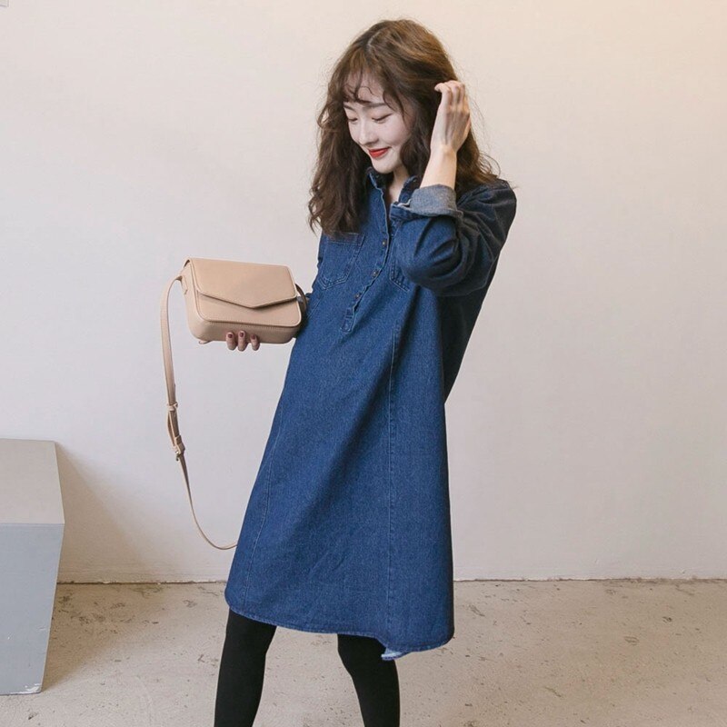Camiseta vaquera para mujer embarazada, vestido de embarazada de manga larga, ropa informal holgada para primavera y verano