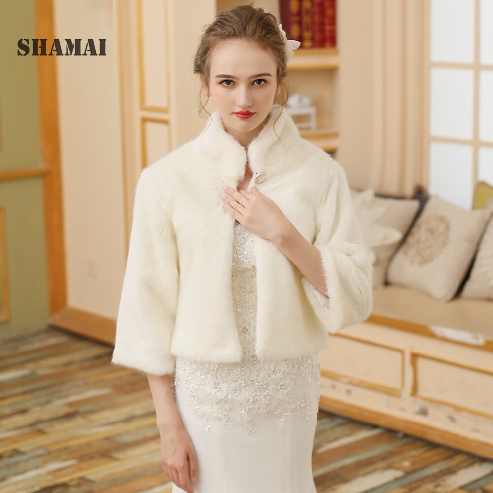 Veste de mariage en fausse fourrure pour femme, col haut, couleur Champagne clair, châle, étole, boléro