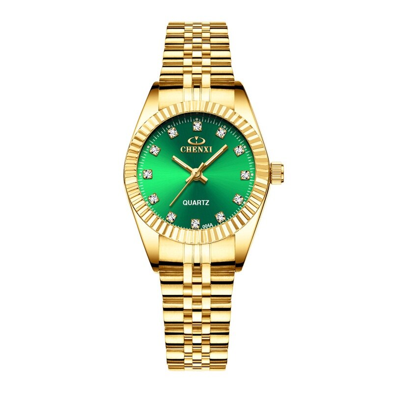 Chenxi Luxe Paar Horloge Golden Rvs Liefhebbers Horloge Quartz Horloges Voor Vrouwen &amp; Mannen Analoge Horloge: Women Green Dial