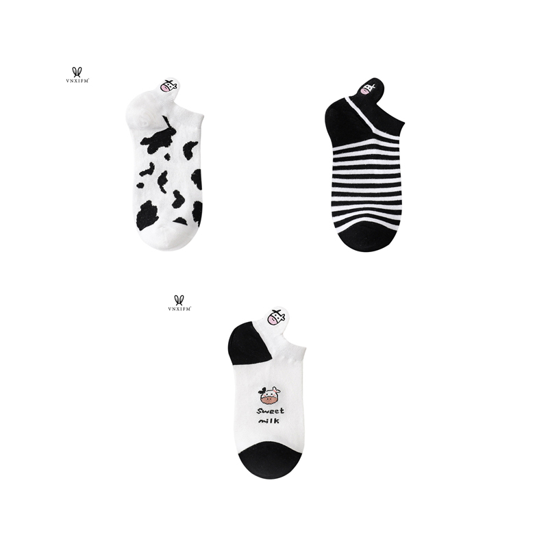 Calcetines de algodón con estampado de vaca para mujer, medias finas de estilo skateboard, temporada Primavera Verano: 3