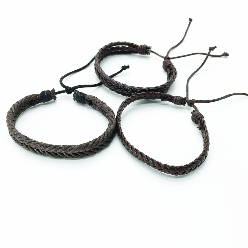 Pulsera de cuero trenzada para hombre y mujer, brazalete de cuerda multicapa hecho a mano, de joyería para pareja, 3 unids/set por juego, 2022