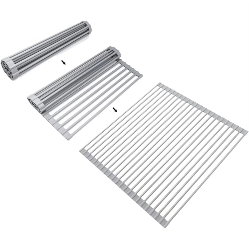 Duży Suszak na Naczynia w Rolce Składany Suszak na Naczynia Ociekacz robić Zlewu Suszak na Naczynia w Rolce Pełny Silikonowy Powłoka Stal Nierdzewna