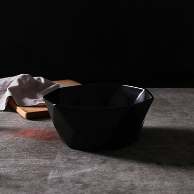 Geometric Ceramic Dinner Plates Hexagonal Dishes and Plates Sets Fruit Food Bowl Home Decorative Dinner Set Blue White Black: Black Bowl