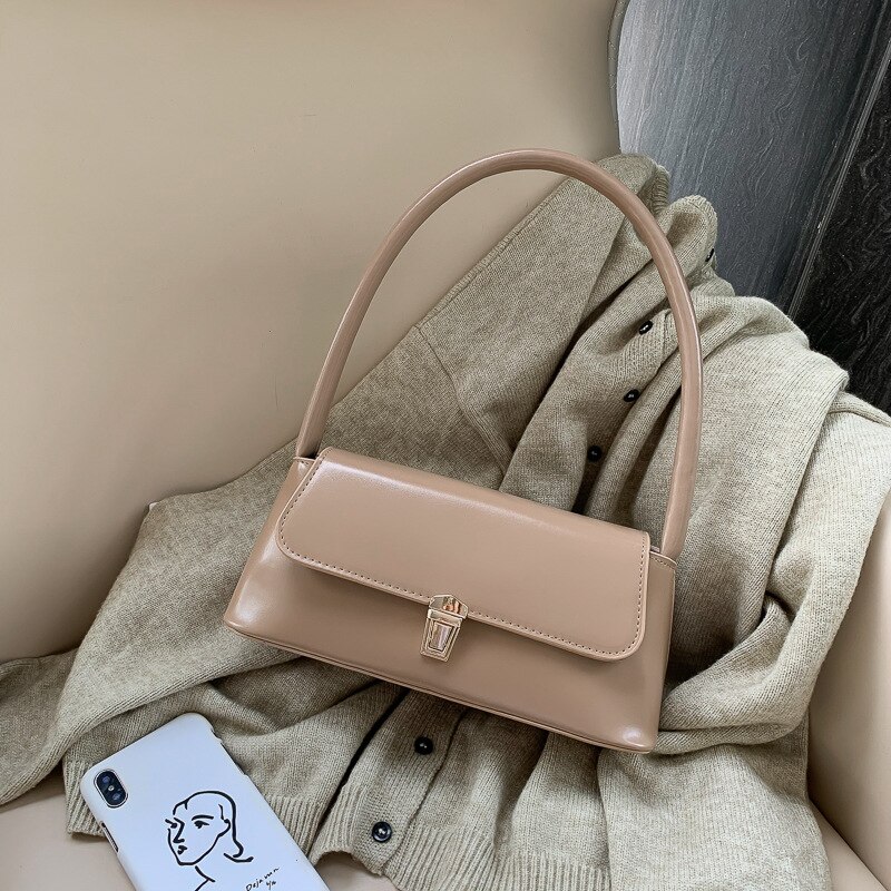 Stijl Baguette Tas Vrouwen Retro Eenvoudige Lederen Schoudertas Oksel Bag Celebrity Mini Handtas Bolsas Feminina: Khaki