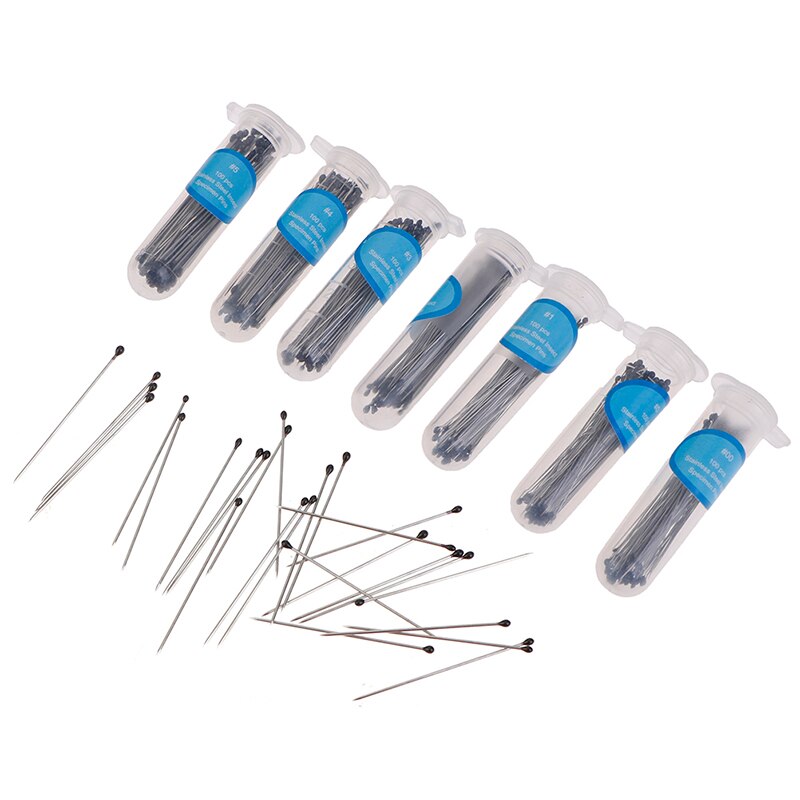 Aguja de espécimen de acero inoxidable con tubo para laboratorio escolar, broche de insecto para entomotología, 100 Uds.
