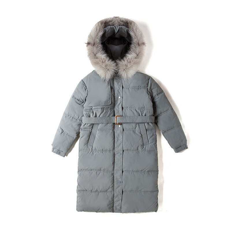 Women Long Belted Winter Jacket Hooded Fur Collar Detachable Windproof Down Jacket Oversize Cotton padded Parkas Outwear Coat