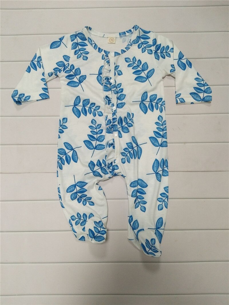 0-24M Baby Lange Gesamt Frühling Herbst Pyjama neugeboren Lässige lang Ärmel Taste Nieder Strampler Für Baby Jungen mädchen Nachtwäsche Roben: Blau / 12m