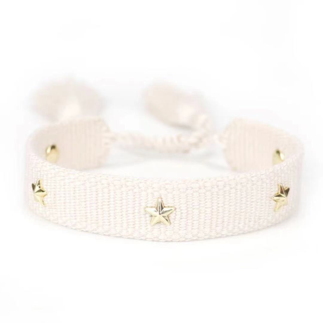 Bracciale dell'amicizia intrecciato per donne con piccole stelle Braccialetti di gioielli impilabili estivi Regali per la sorella: Zinco bianco blu placcato
