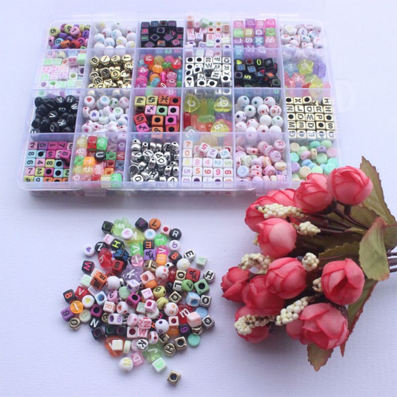 Cubo de cuentas con letras del alfabeto para niñas, pulseras de nombre, collares, manualidades DIY, juguetes, 1200 Uds.