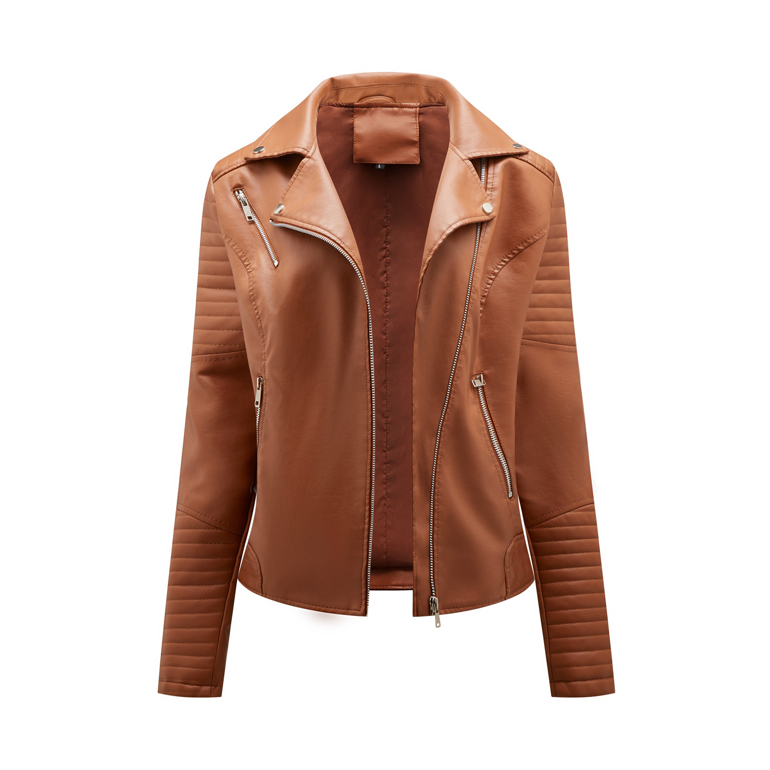Spring and Autumn short women's leather jacket, Slim lapel biker suit, oblique zipper jacket women's coat