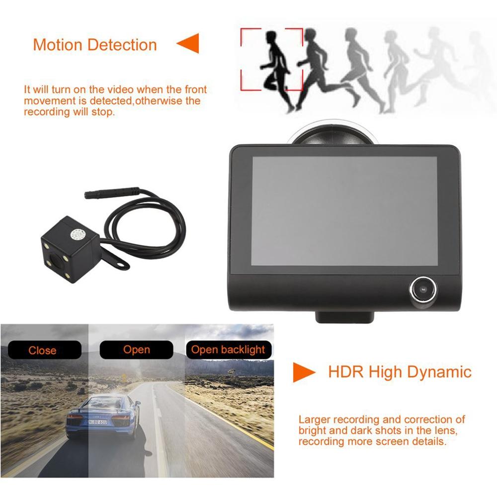 4-Inch HD 1080P 3 Lens Car DVR Motion Detection & Parking Monitor Dash Cam Vehicle Video Recorder with Rearview Camera
