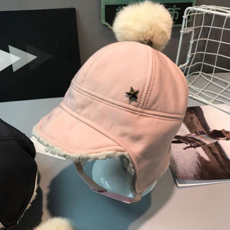 Orecchio caldo Cappello Del bambino di Inverno per I Bambini Pompon di Pelliccia Accessori Infantili Del bambino Del bambino Delle Ragazze Dei Ragazzi Del bambino Della Ragazza del Ragazzo del Cappello del Cofano cap cofano Enfant: stile 2 rosa