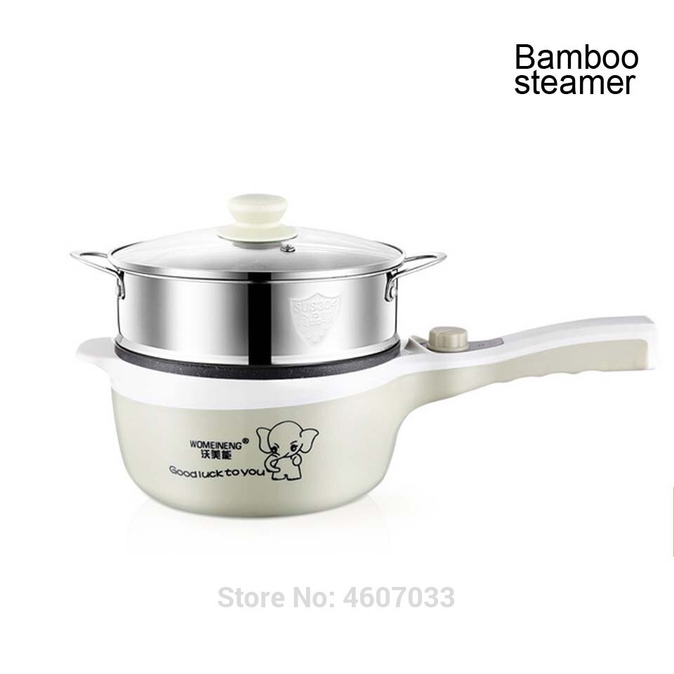 220v Multifunctional Electric Cooker Non-stick Heating Pan Cooking Pot Machine Hotpot Noodles Rice Eggs Soup Steamer Cooking Pot: green with steamer / CN
