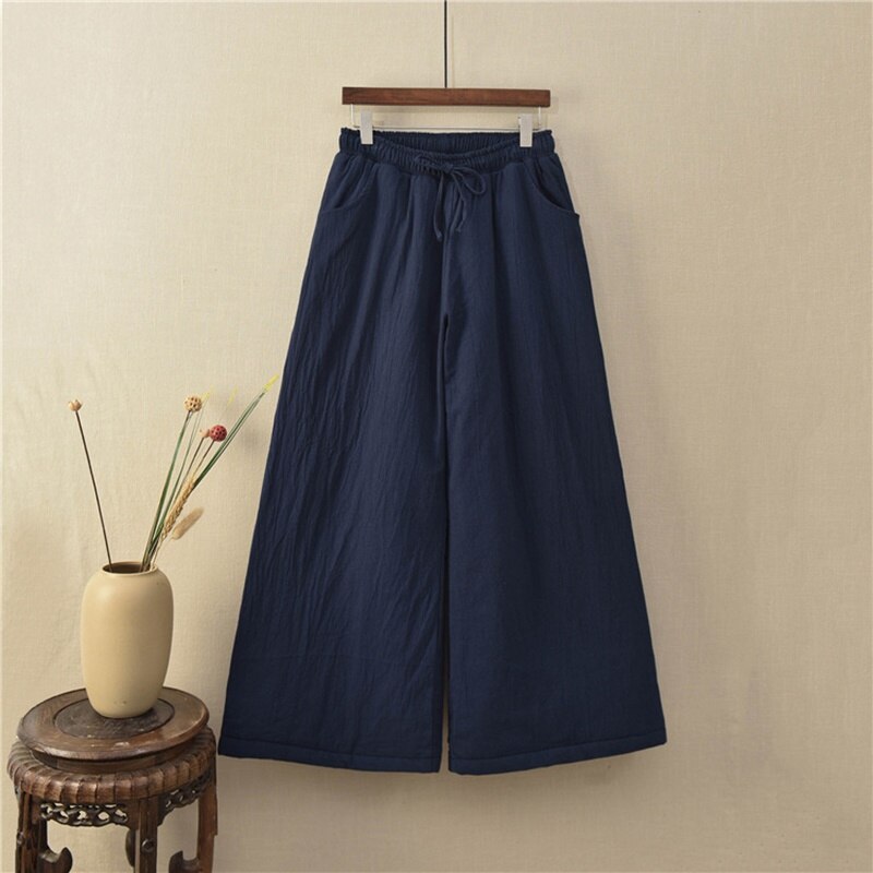 Etnische Broek Vrouwen Elastische Taille Rok Broek Dikke Warme Vintage Broek Katoen Linnen Traditionele Chinese Broek FF2500