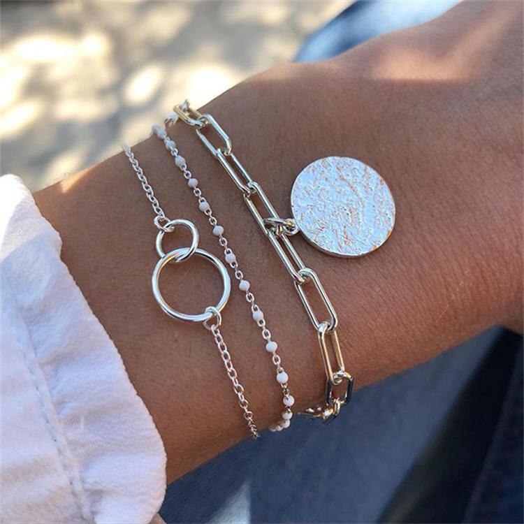 Punk Golden Opening Cuff Bracelets & Bangles For Women Crystal Geometric Link Chain Charm Bracelets Set Party Jewelry: Set 9