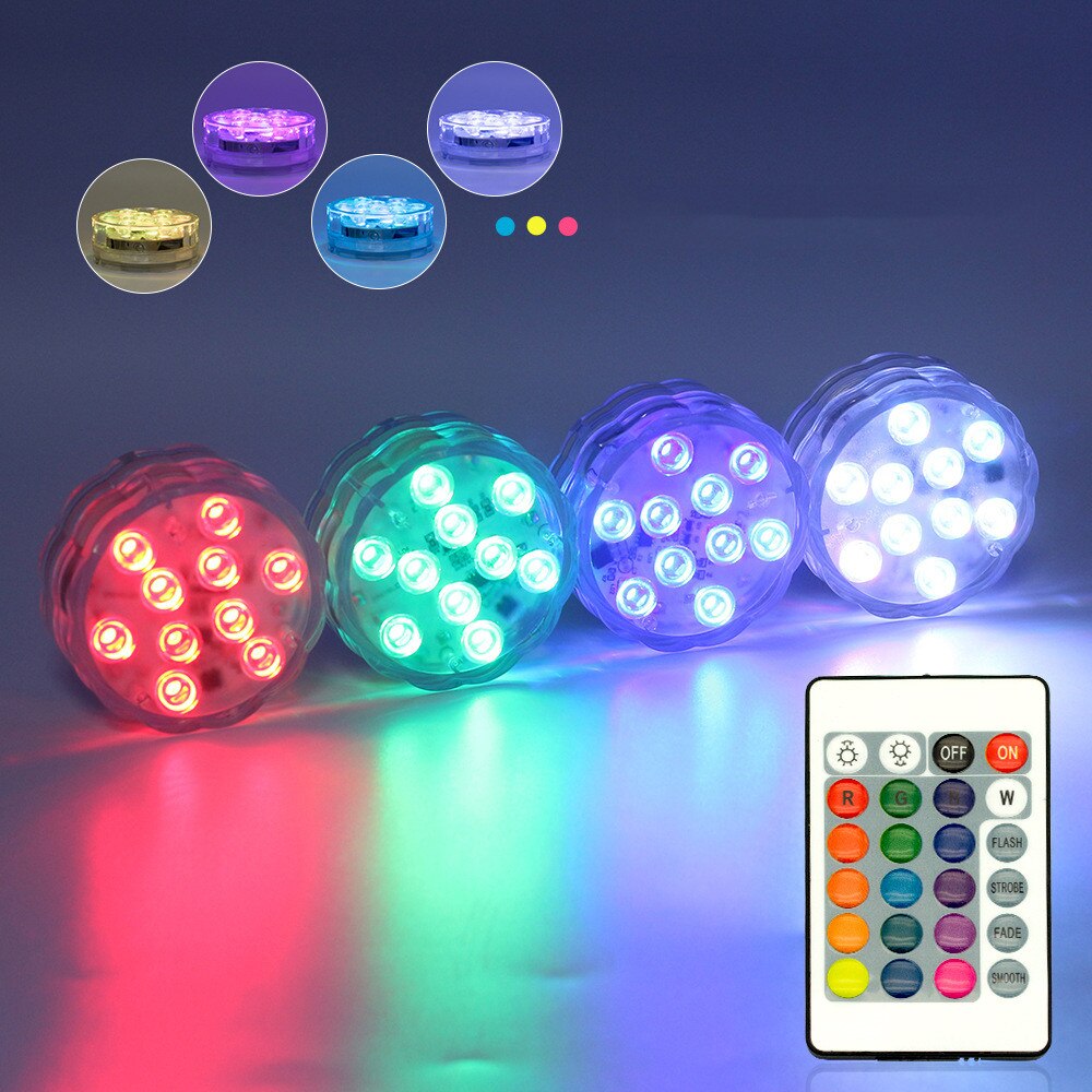 4Pcs Battery Operated RGB Led Submersible Light Underwater Night Lamp Garden Swimming Pool Light for Wedding Party Vase Bowl
