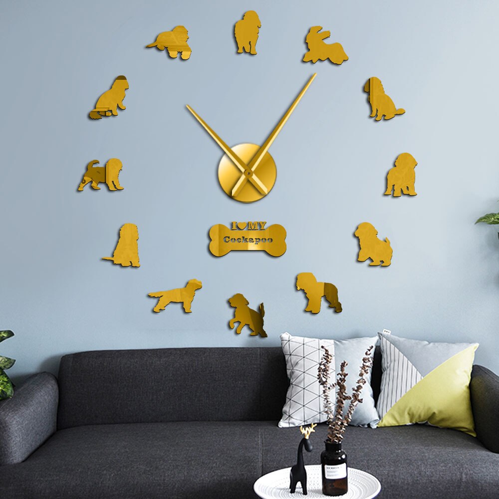 GZ311 Cocker Spaniel Acrylic 3D mirror wall clock European style living room large dog clock