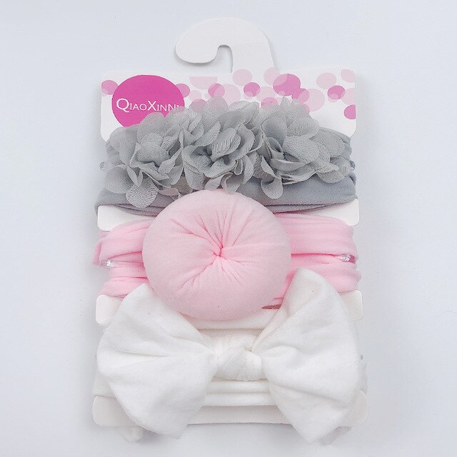Ensemble de 3 bandeaux élastiques en mousseline de soie et nylon pour bébé,accessoires pour cheveux style turban avec nœud et fleur, couleur unie, pour fille, 3 pièces,: Color 15