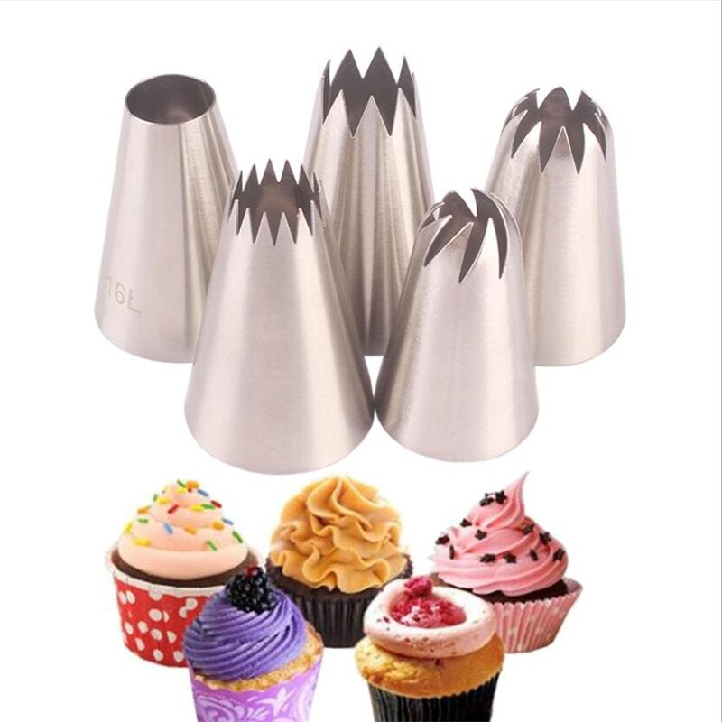 5 Stks/set Grote Russische Icing Piping Pastry Nozzle Tips Bakken Tools Gebak Decoratie Set Rvs Nozzles Rose Cupcake