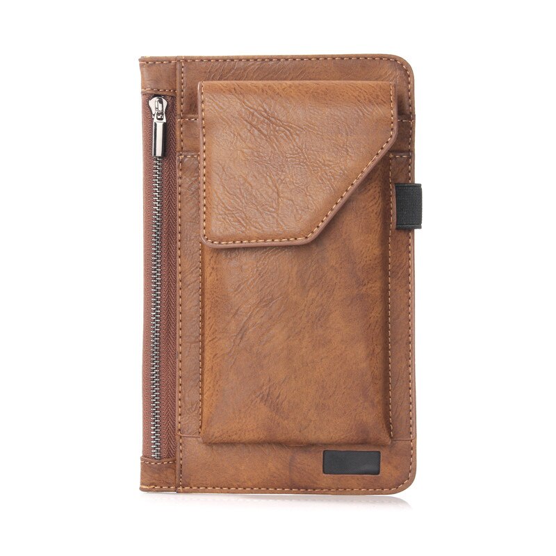 Universele Telefoon Zakje Voor Iphone Samsung Huawei Xiaomi Case Pu Leather Cover Belt Clip Holster Zakken Met Kaart/Pen houder Fundas: brown