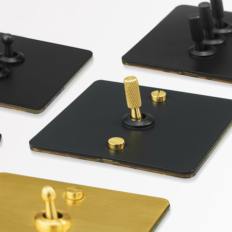 Household Type 86 Concealed Wall Switch Black Metal Copper Lever Panel Industrial Style Retro Stainless Steel Panel Switch