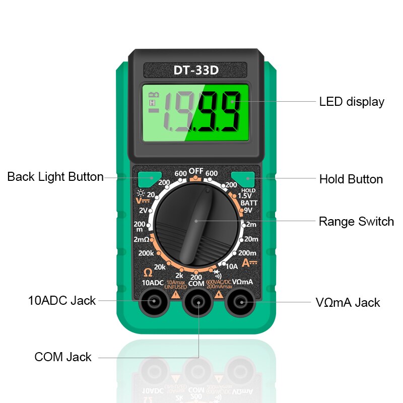 Digital Multimeter AC/DC Voltage Mete Tester Test Backlight Multimeter With Probe Test Leads Crocodile Clip