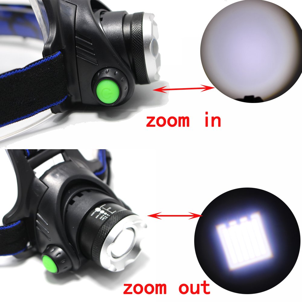 6000 Lumen LED-Scheinwerfer Angelscheinwerfer T6/L2 3 Modi Zoombare Lampe Wasserdichte Stirnlampe Taschenlampe Stirnlampe Verwendung 18650