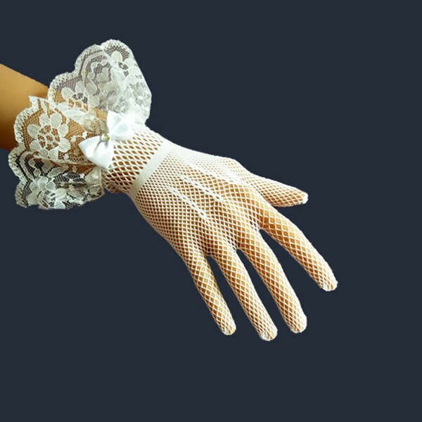 Gants en dentelle Lolita, grand nœud de mariée blanc, manchettes gothiques, accessoires Lolita foncés