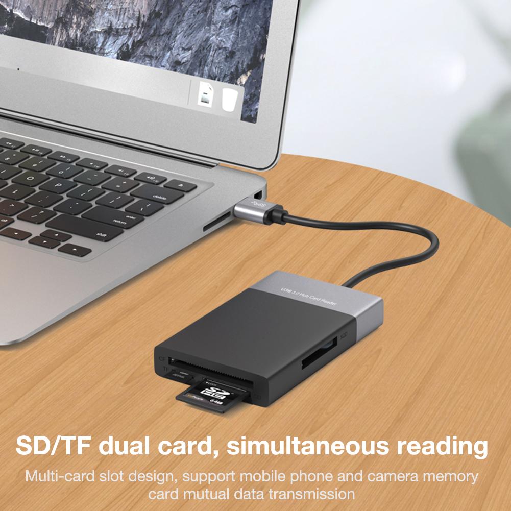 6 In 1 Multi Memory Card Reader ABS Aluminum Alloy Shell PVC Wire Reader USB 3.0 2 Port HUB High Speed Adapter For XQD CF SD TF