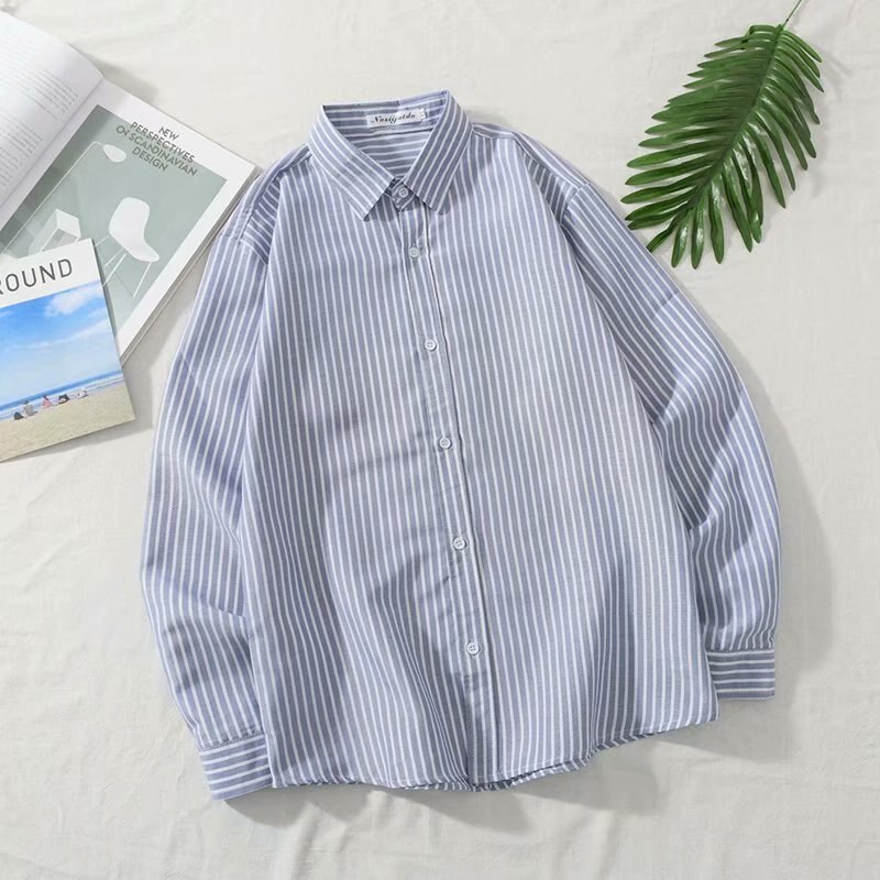 Casual Stripes Shirts Men Long Sleeve Plus Size Fashions Clothes Korean Style Clothing Mens Shirt All Match Streetwear Button: Blue / XXL