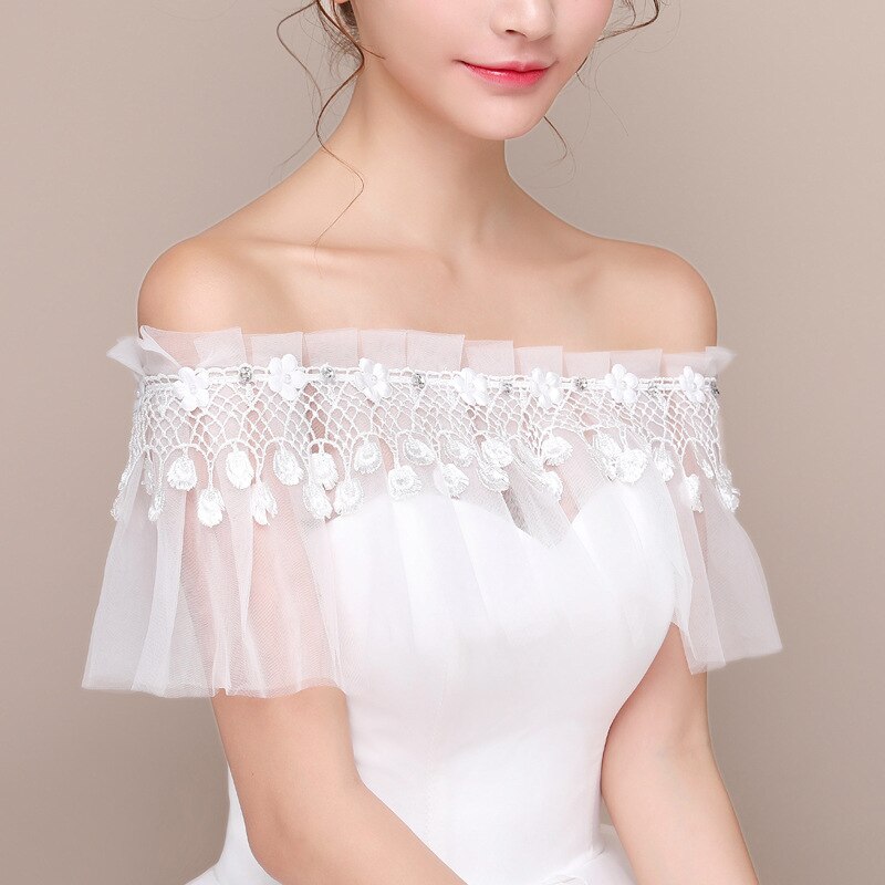 Chal de Novia de encaje con flores, accesorios de vestido de novia, hombros descubiertos, cuentas de cristal, novedad de primavera y verano de: Default Title