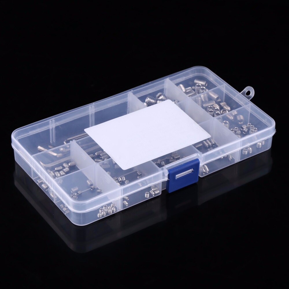 240pcs/set M3/M4/M5/M6/M8 Hex Socket Set Screws 304 Stainless Steel Assortment Kit with Hex Keys Fastener Accessory Hardware Set