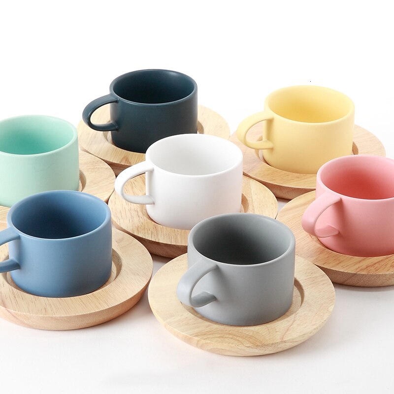 Tasse à café en bois de chêne naturel pur ensemble de soucoupe en bois de Style nordique