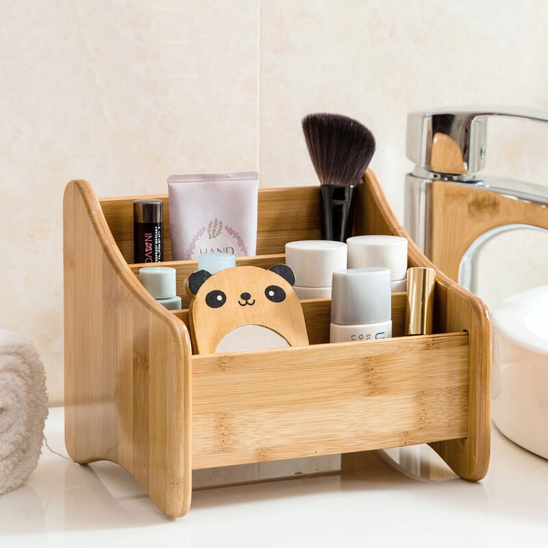 Multi-grid Bamboo Box Office Desktop Stationery Holder Makeup Organize Storage Box Remote Control Container Case