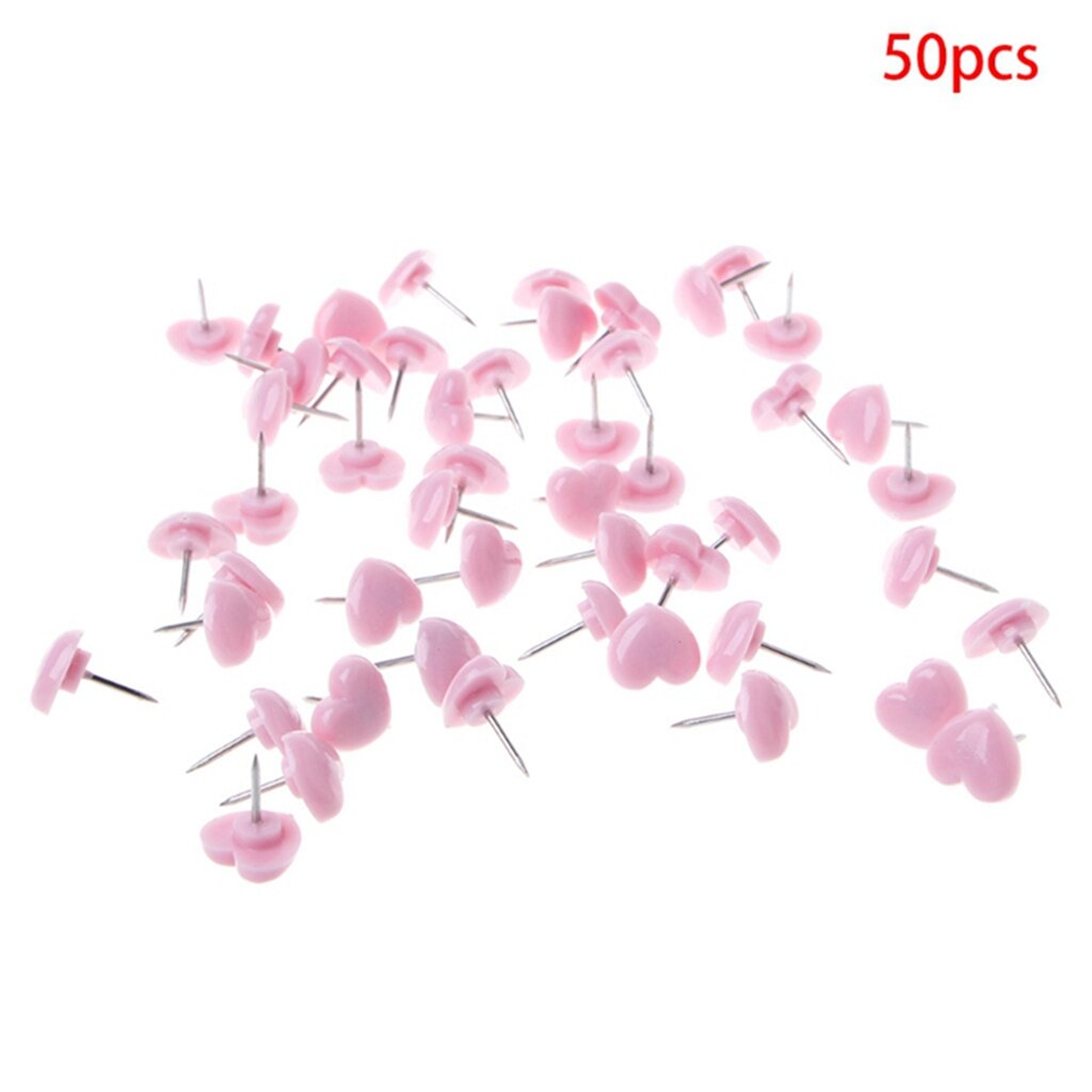 50 Stuks Hart Vorm Plastic Gekleurde Push Pins Punaises Kantoor School: Rood