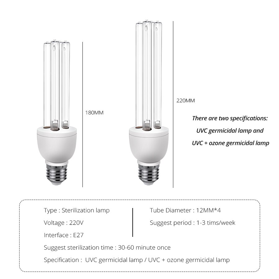 UVC Quartz Lamp E27 Ampoule LED E27 Quartz Lamp Ozone UV Sterilizer Light UV Sterilization Light Germicidal Disinfection Bulb
