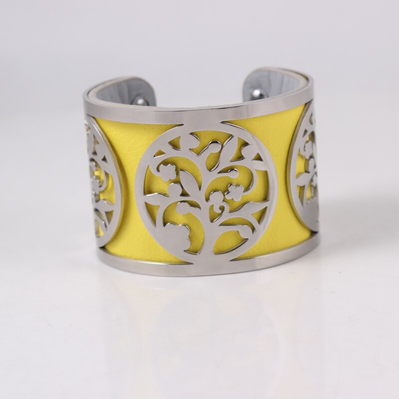 Árvore da vida pulseira de aço inoxidável ajustável georgette bangles intercambiáveis pulseira de couro para presente de jóias femininas: 5cm wide yellow