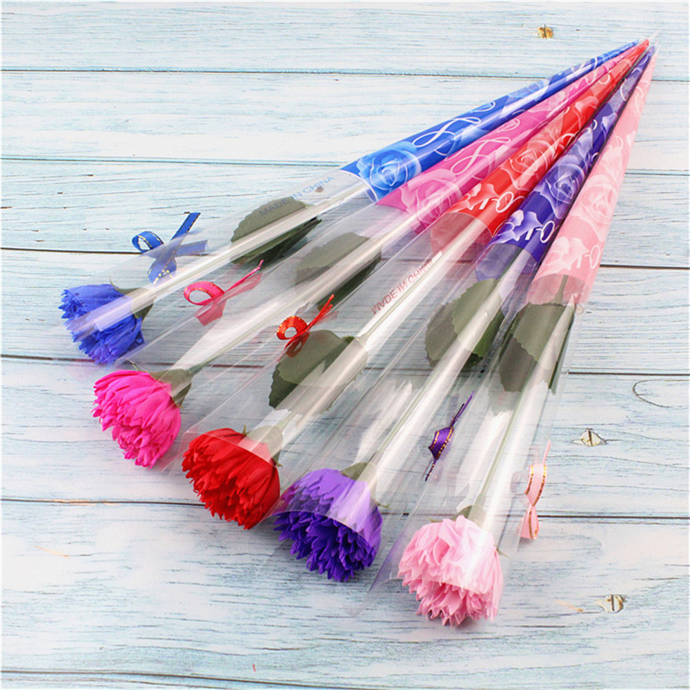 1 Piece Single Stem with Plastic Packaging Soap Made Flowers Artificial Carnation Bouquet Valentine's Day