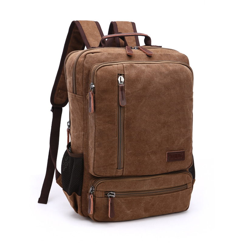 Men’s Canvas Backpack Fashionable Travel Student Laptop Bag Vintage Men’s Canvas Laptop Backpack Large Capacity Bag: Brown