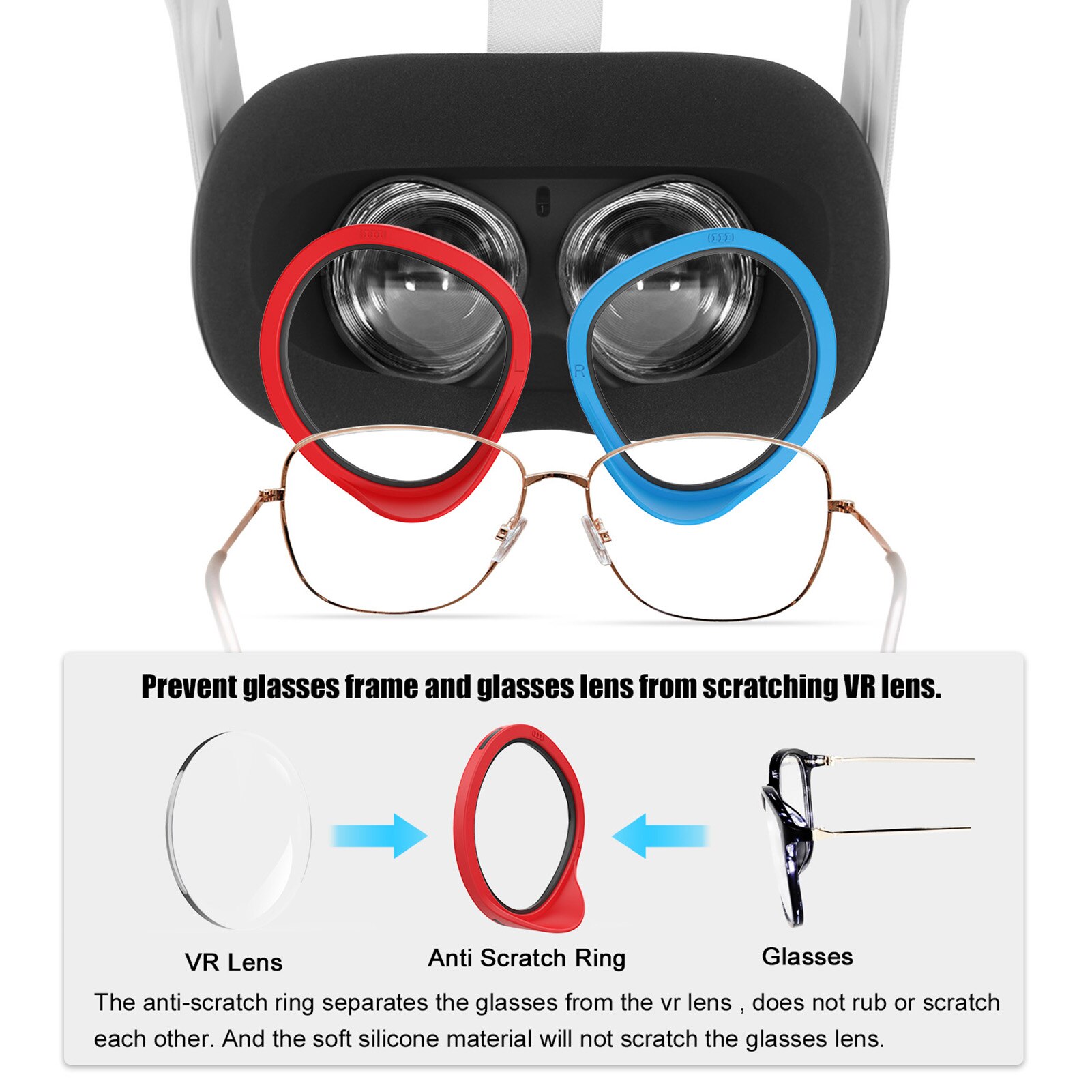 Vr lente anti-risco anel para oculus quest 2 óculos de proteção contra arranhões moldura len compatível para oculus quest 1/2 rift s