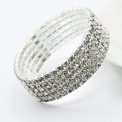 Bracelet de mariée élastique de couleur argent, bijoux en cristal strass extensible complet, Bracelet brillant pour femmes: qwsl10A05