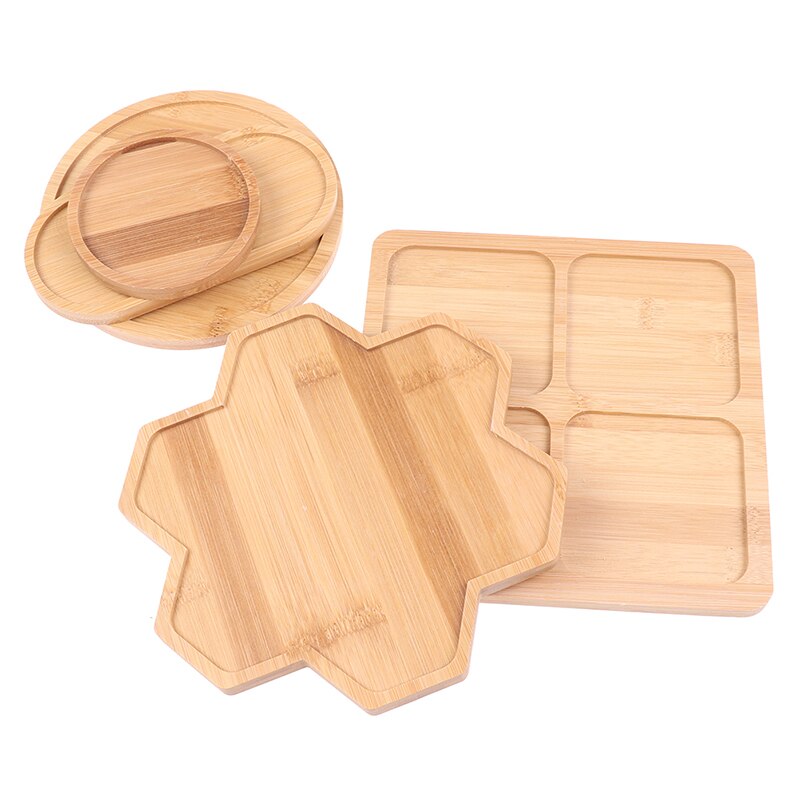Cuencos cuadrados redondos de bambú platos para macetas suculentas bandejas Base Stander