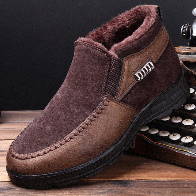 Vinterstøvler til mænd vintersko varm plys pels snestøvler til mænd ankelstøvler herre vinterstøvler bota masculina botas hombre: Brun / 6
